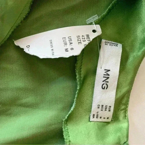 NEW MNG Mango Satin Green Long Formal Maxi V-Neck 3/4 Sleeve Minimalist Dress 6 - Picture 7 of 11